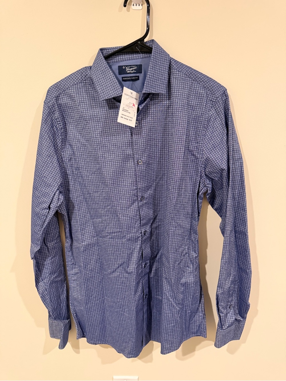 Penguin 🐧 Blue Micro-Check Men's Dress Shirt